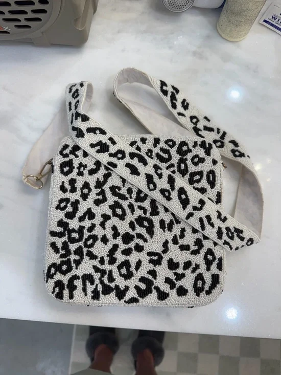 Hand Beaded Leopard Print Crossbody Bag - Picture 3 of 6